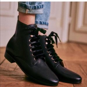 Get French Girl Style! Sezane black leather lace up booties/boots